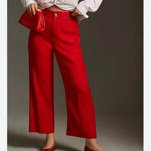 MAEVE x ANTHROPOLOGIE | The Colette Wide-Leg Pants Linen Viscose Chili Red | 33
